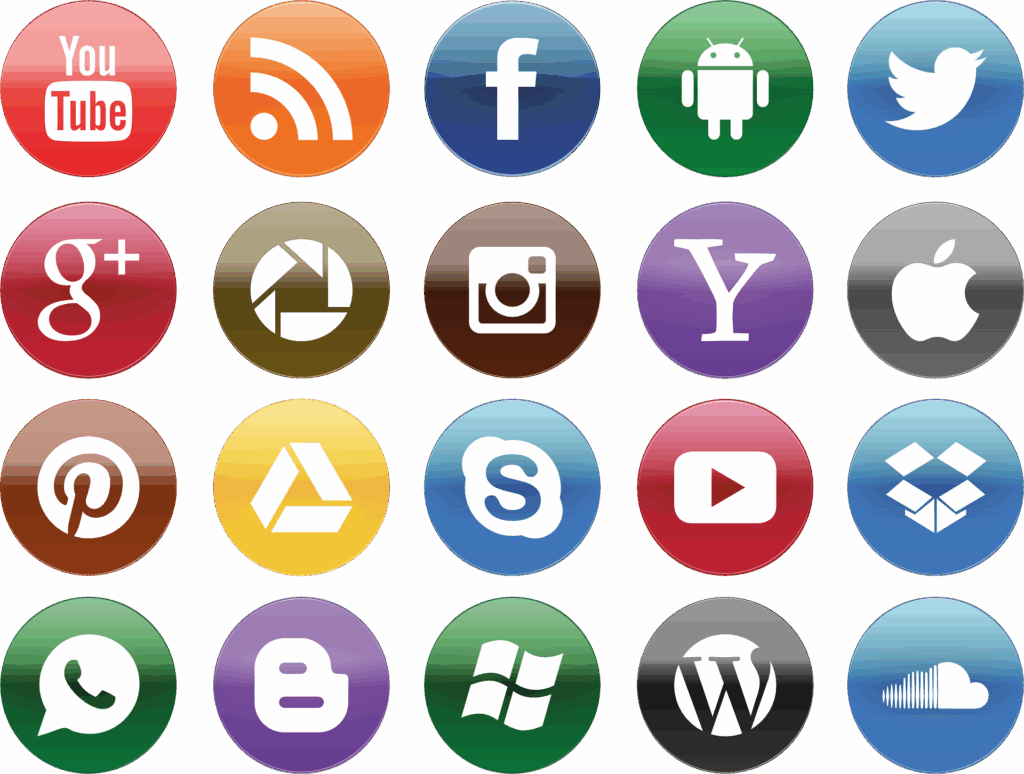 Symbole für Facebook, X, TikTok und Instagram