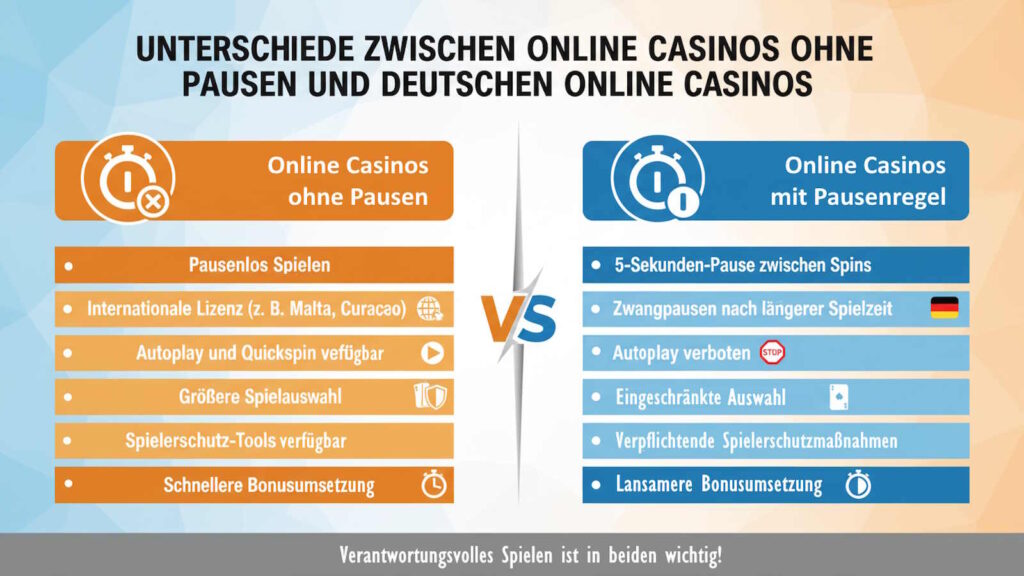 Online Casinos ohne 5 Sekunden Regel: Casinospiele ohne Pausen 22 Unterschiede Online Casinos ohne Pausen und mit Pausen